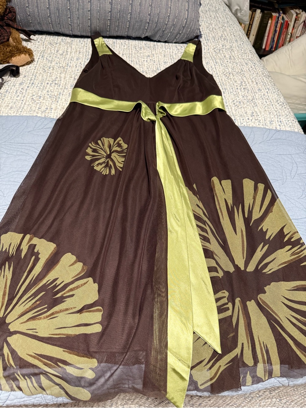 Jessica Howard Brown and Lime Green Floral A-Line Dress